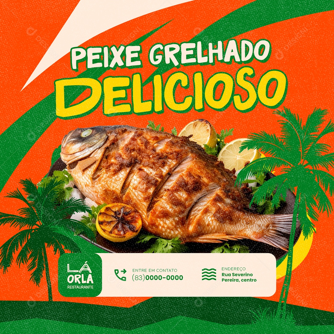 Quiosque Peixe Grelhado Delicioso Social Media PSD Editável