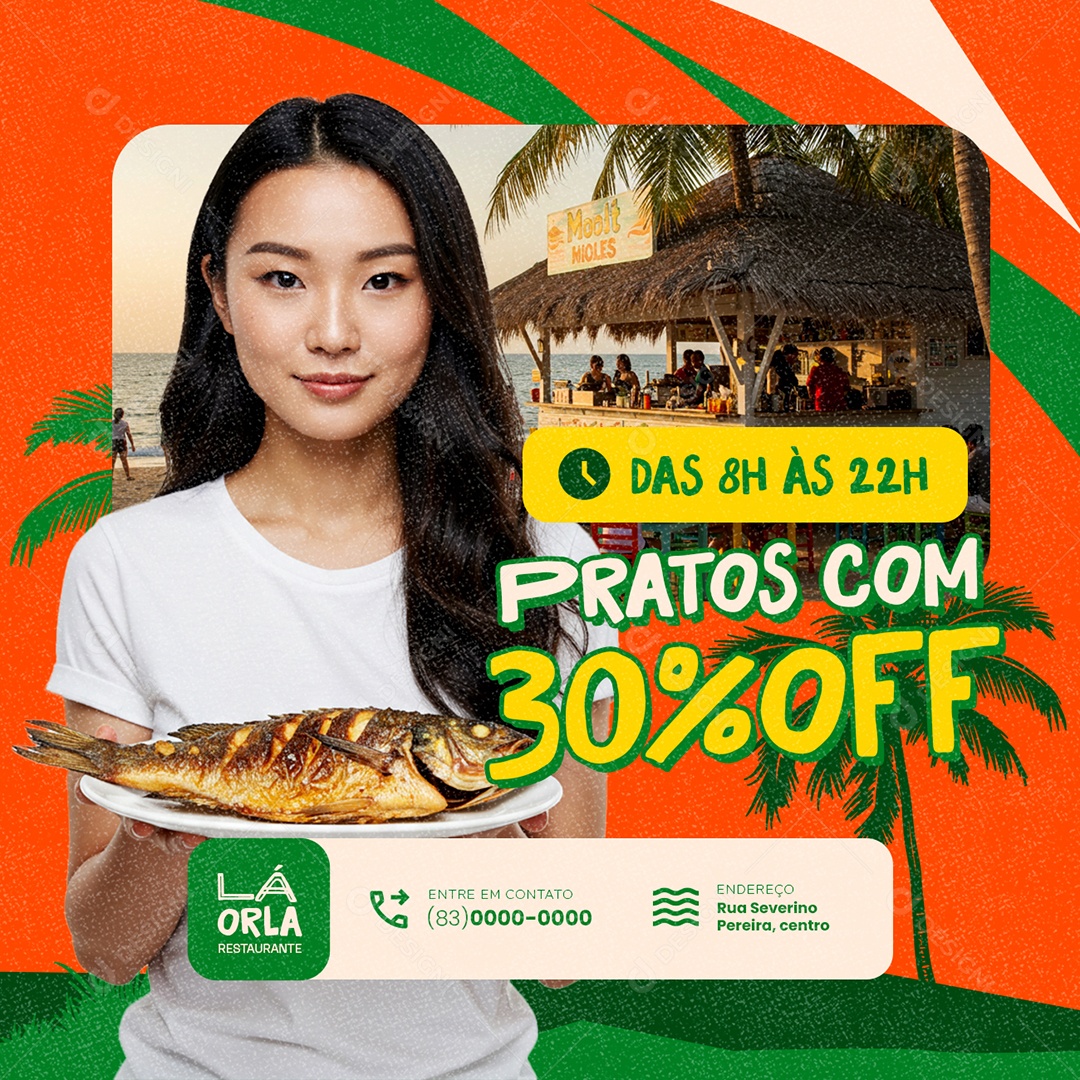 Quiosque Pratos com 30% Off Social Media PSD Editável