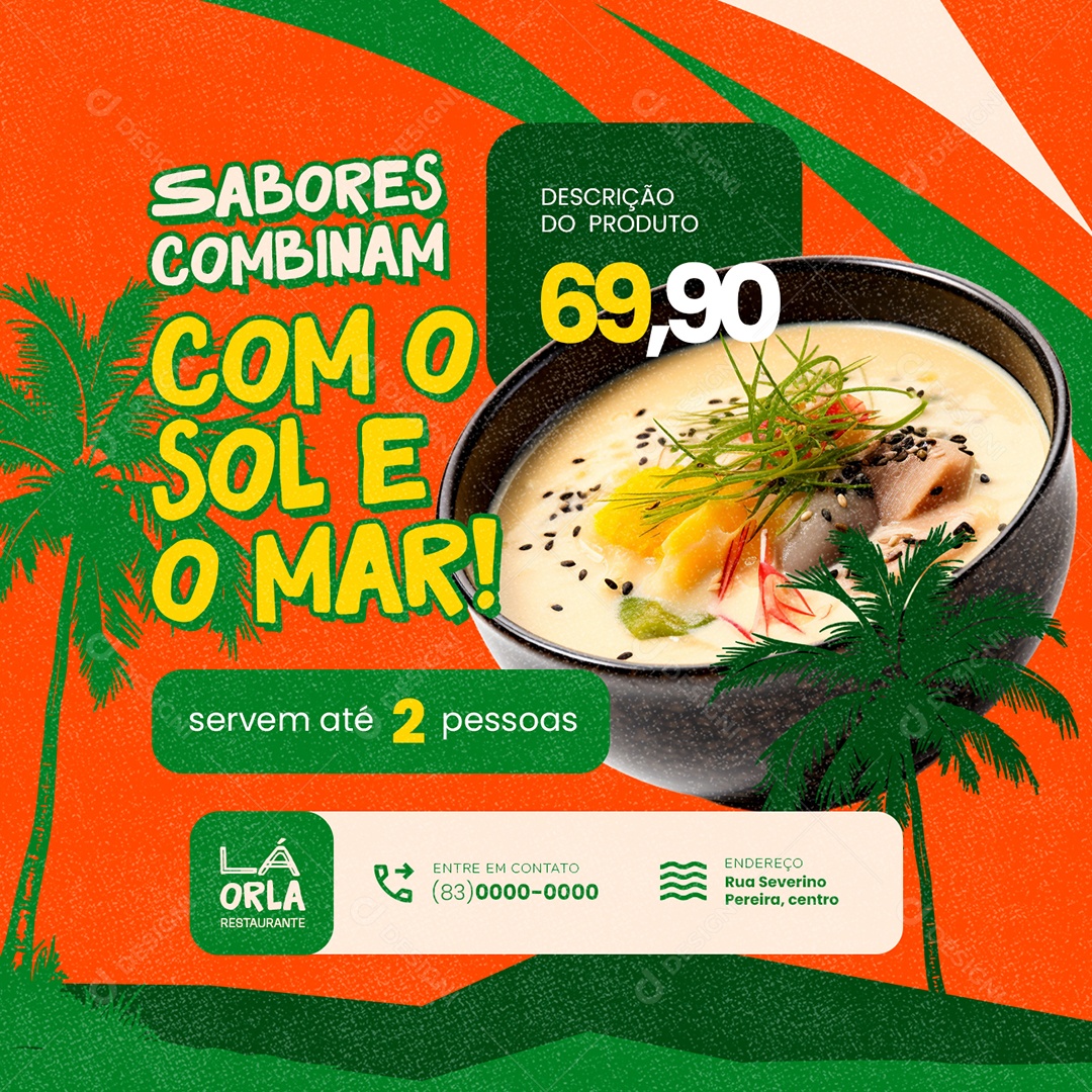 Quiosque Sabores Combinam com o Sol e o Mar Social Media PSD Editável