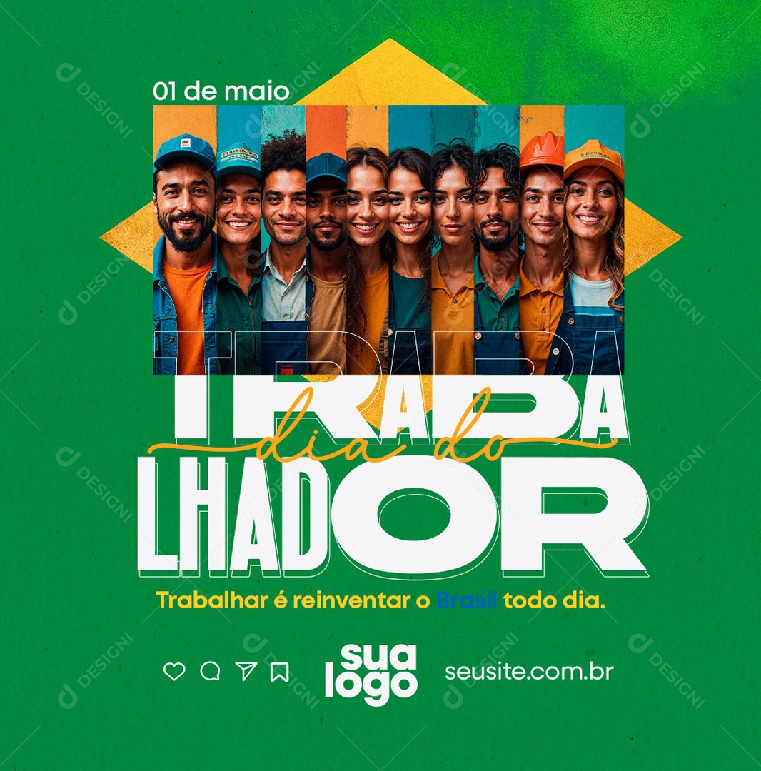Feliz Dia Do Trabalhador 01 de Maio Social Media PSD Editável