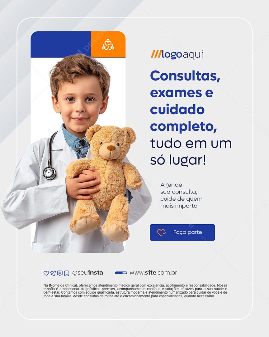 Clínica Médica Consultas Exames e Cuidado Completo Social Media PSD Editável