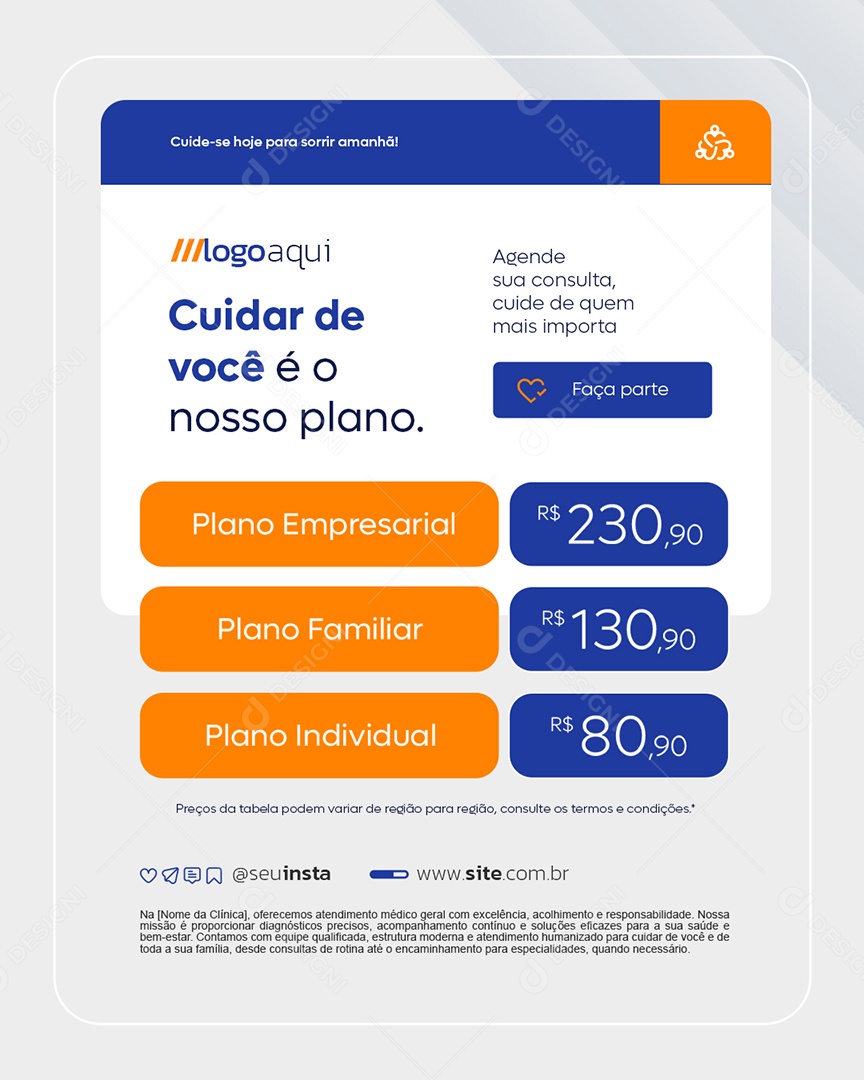 Clínica Médica Cuidar de Você é o Nosso Plano Social Media PSD Editável