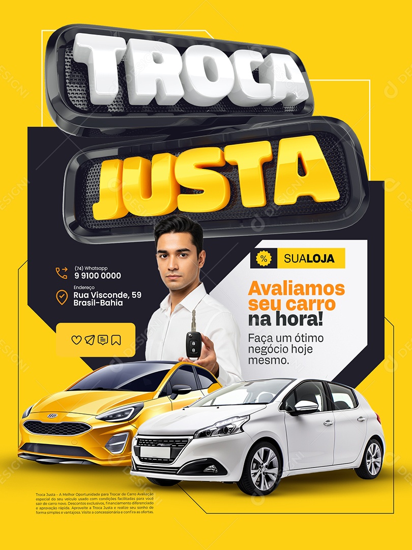 Troca Justa Concessionária Encarte Avaliamos seu Carro na Hora Social Media PSD Editável