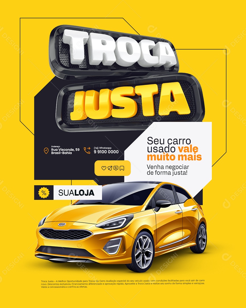 Troca Justa Concessionária Seu Carro Usado Vale Muito Mais Social Media PSD Editável