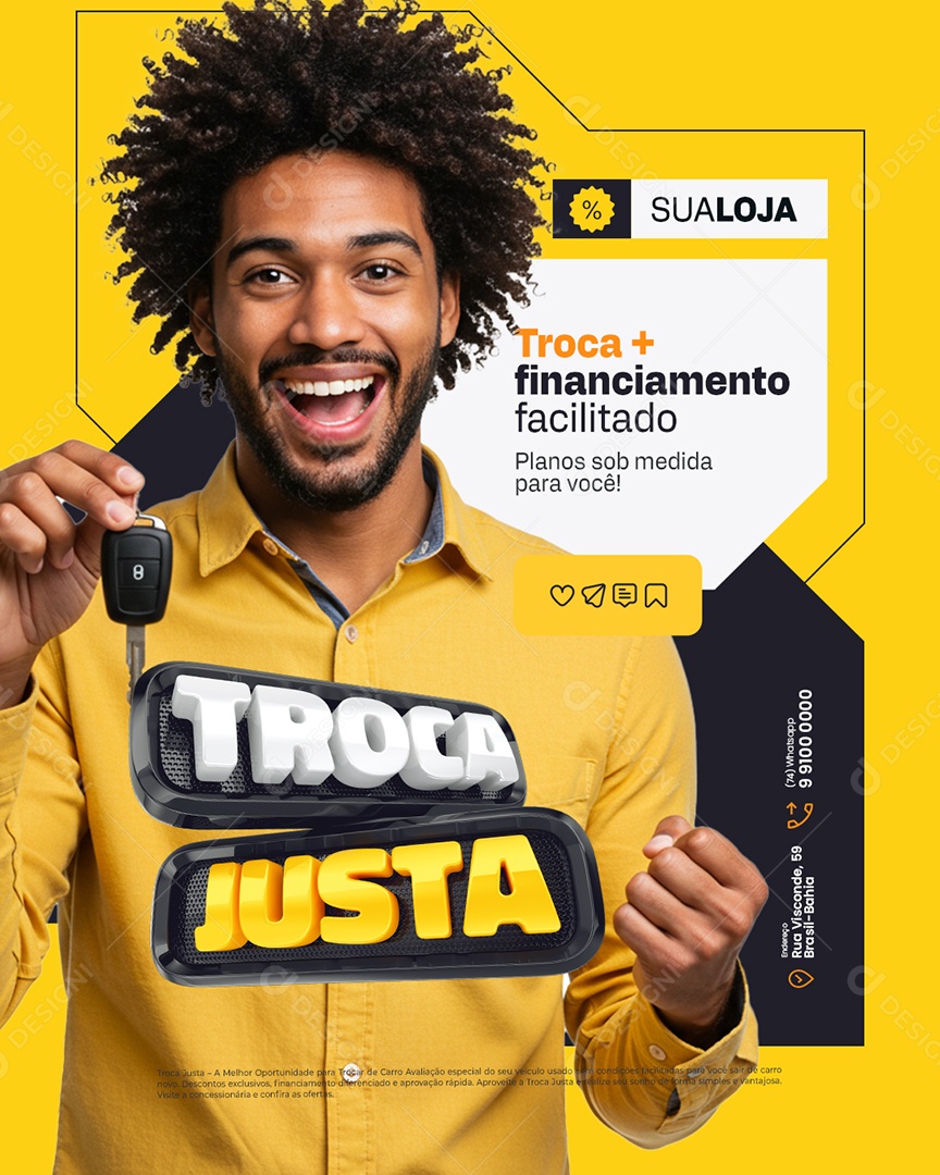 Troca Justa Concessionária Troca Mais Financiamento Facilitado Social Media PSD Editável