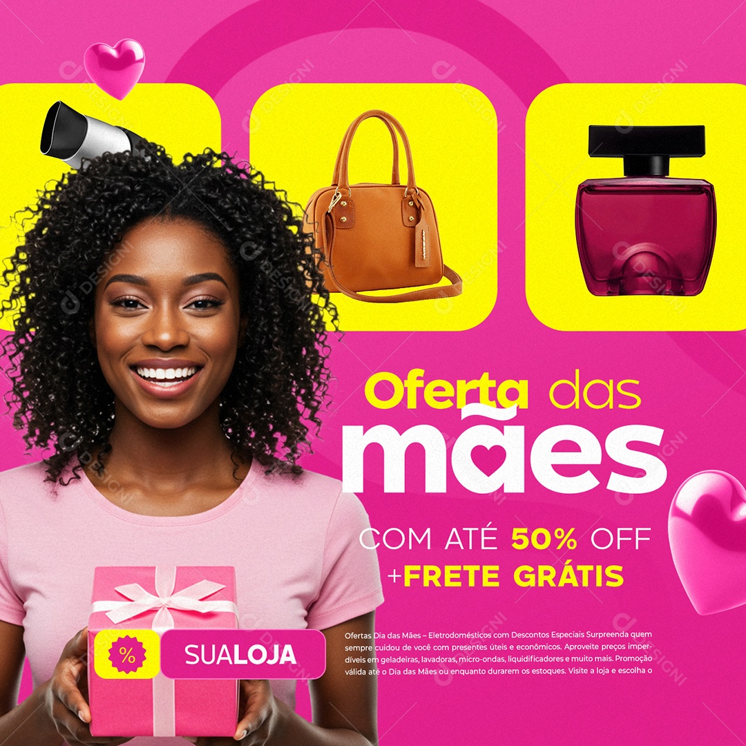 Oferta das Mães Sua Loja com Até 50% Off Frete Grátis Social Media PSD Editável
