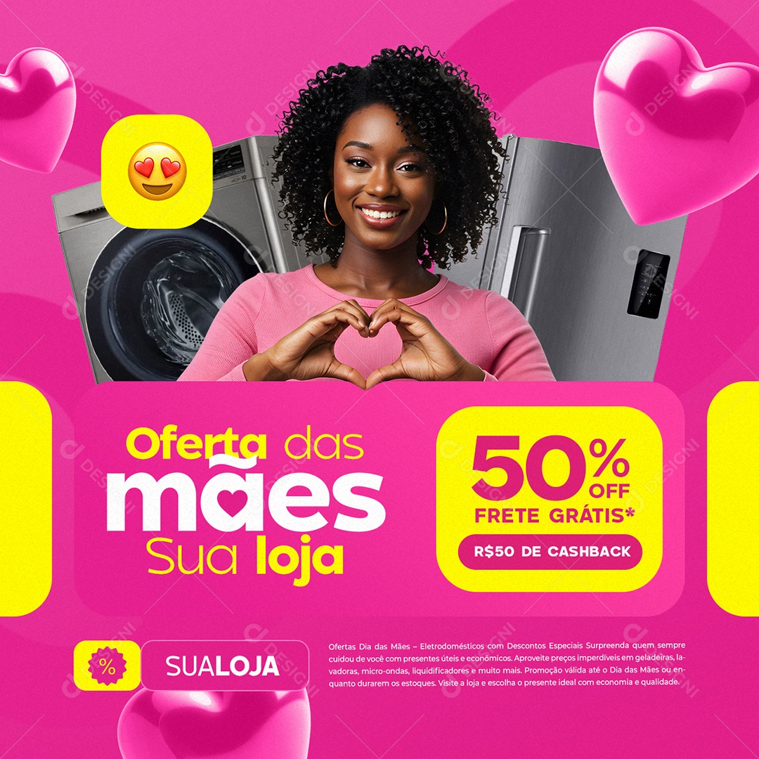 Oferta das Mães Sua Loja 50% Frete Grátis Social Media PSD Editável