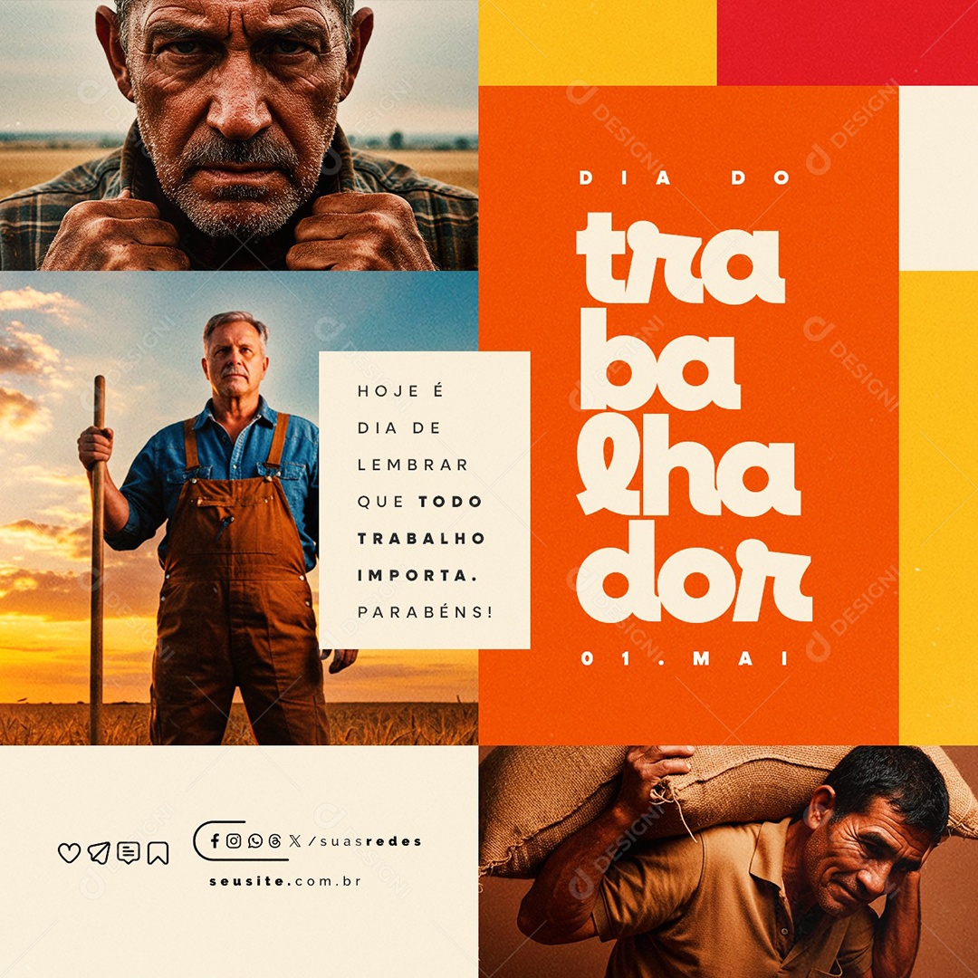 Dia Do Trabalhador 01 de Maio Hoje é Dia de Lembrar Social Media PSD Editável