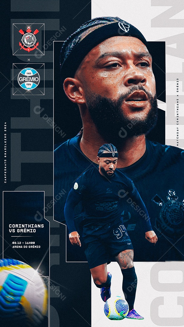 Story Futebol Jogo Corinthians x Grêmio Social Media PSD Editável