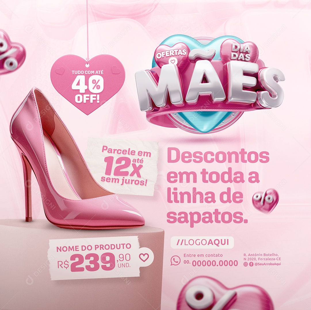 Ofertas Dia das Mães Loja Salto Alto Descontos Social Media PSD Editável