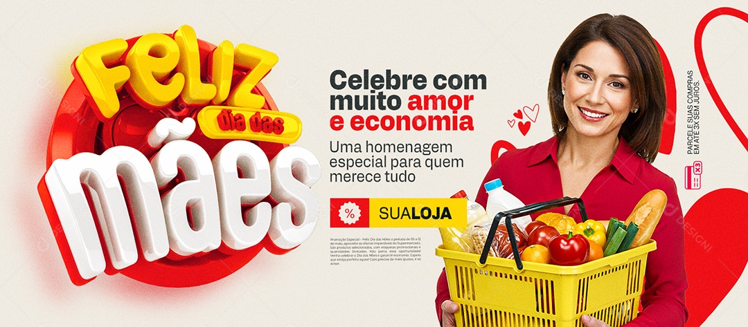 Banner Feliz Dia das Mães Supermercado Hortifruti Social Media PSD Editável