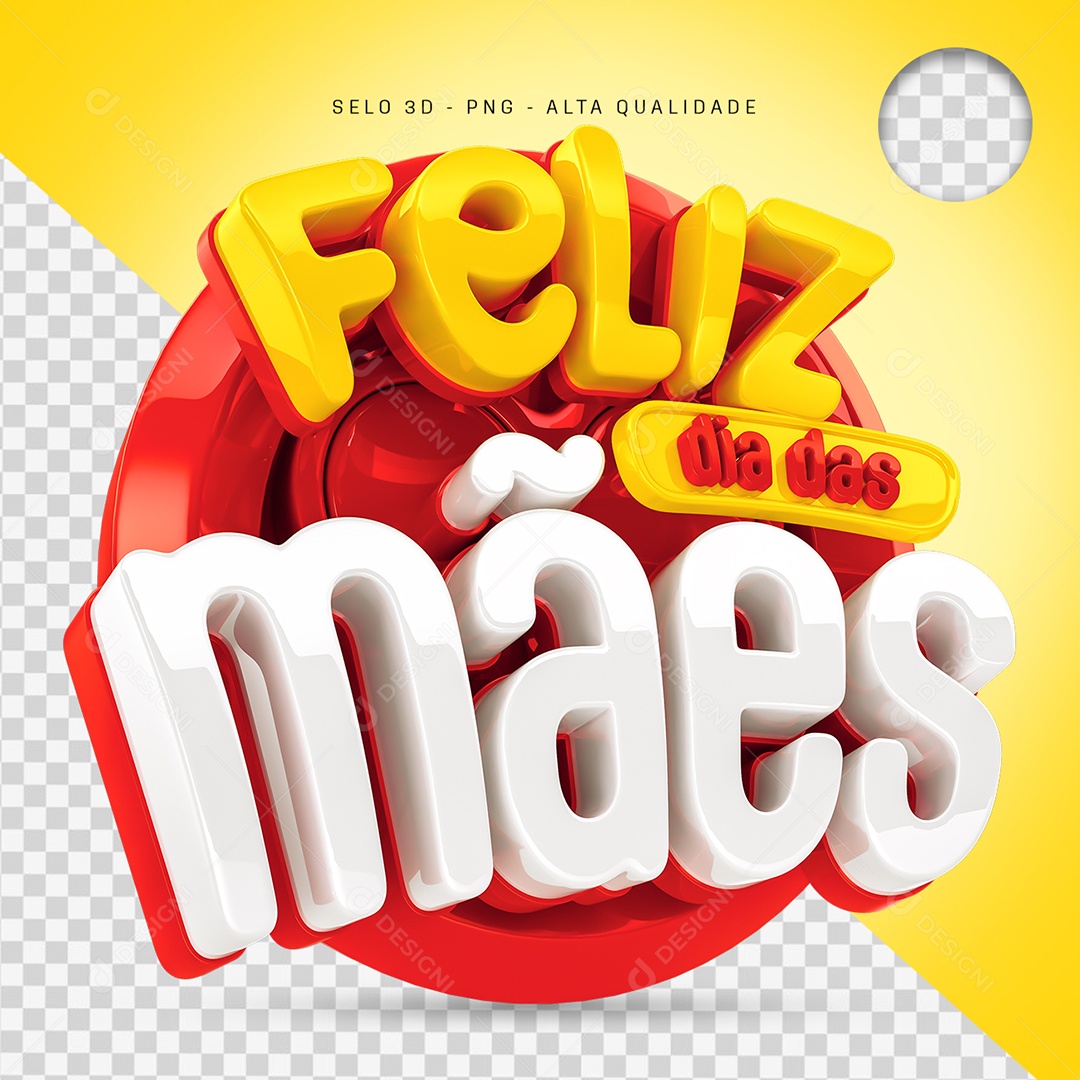 Feliz Dia das Mães Selo 3D para Composição PSD