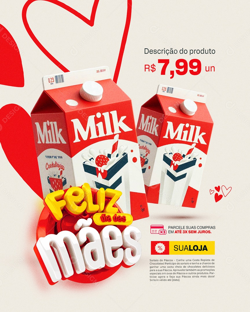 Feliz Dia das Mães Supermercado Caixa de Leite Social Media PSD Editável