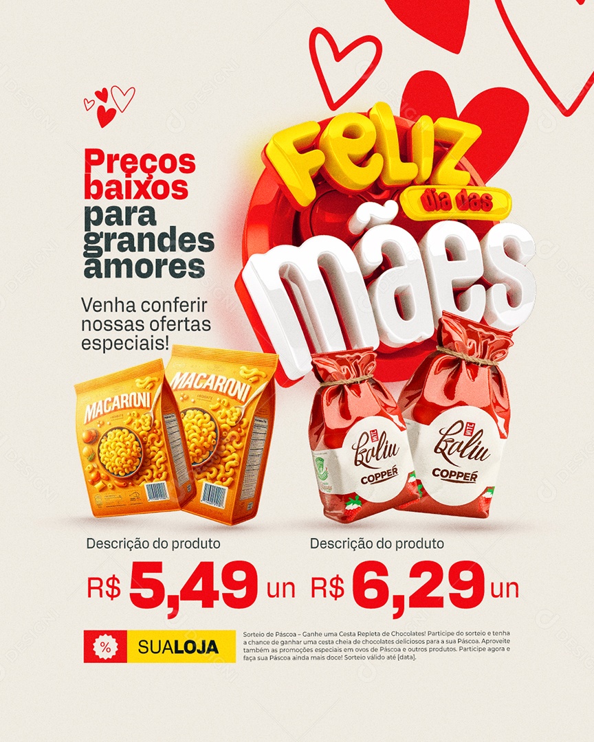 Feliz Dia das Mães Supermercado Preços Baixos Social Media PSD Editável