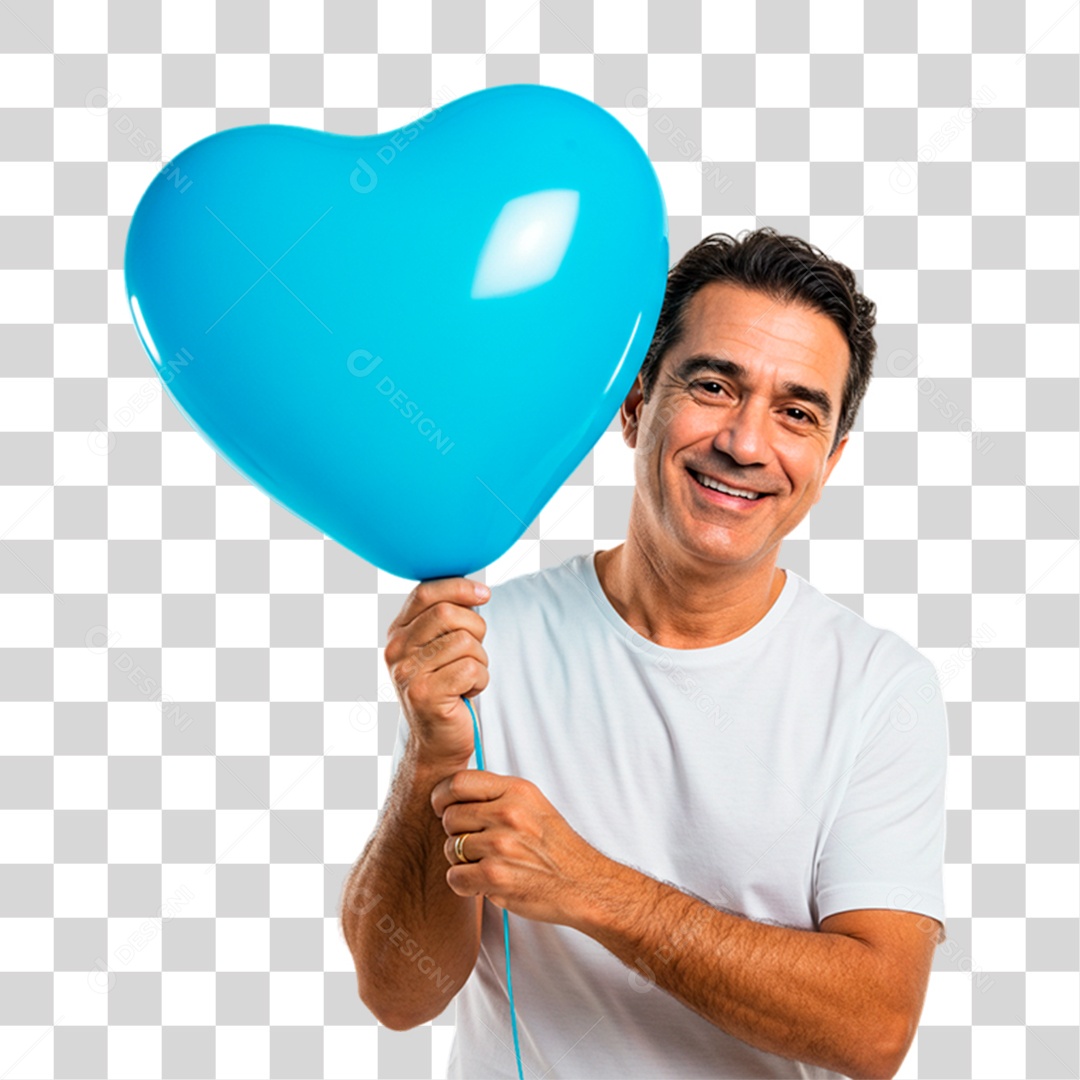Homem Segurando Coração Azul PNG Transparente