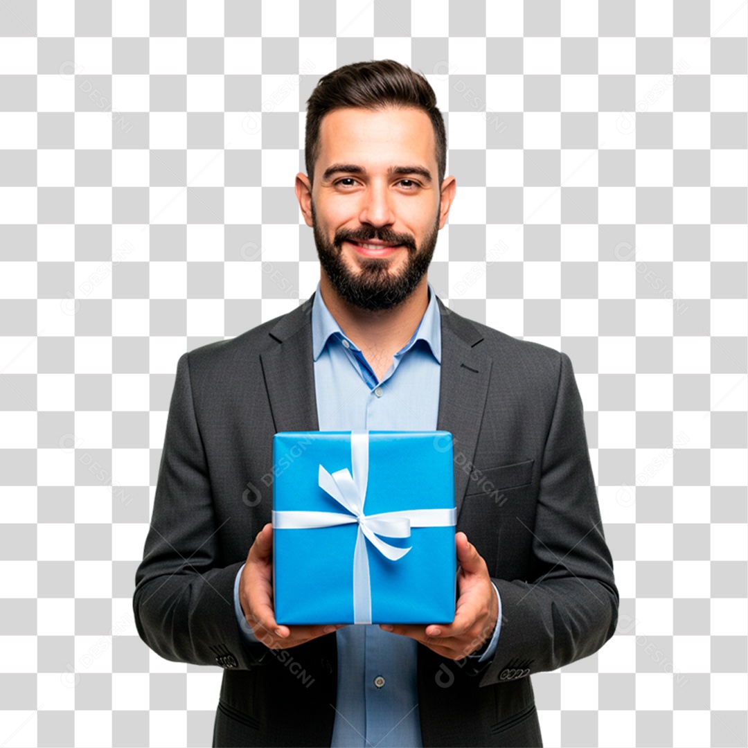 Homem Segurando Caixa de Presente PNG Transparente