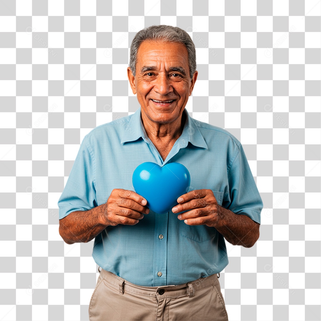 Idoso Segurando Coração Azul PNG Transparente