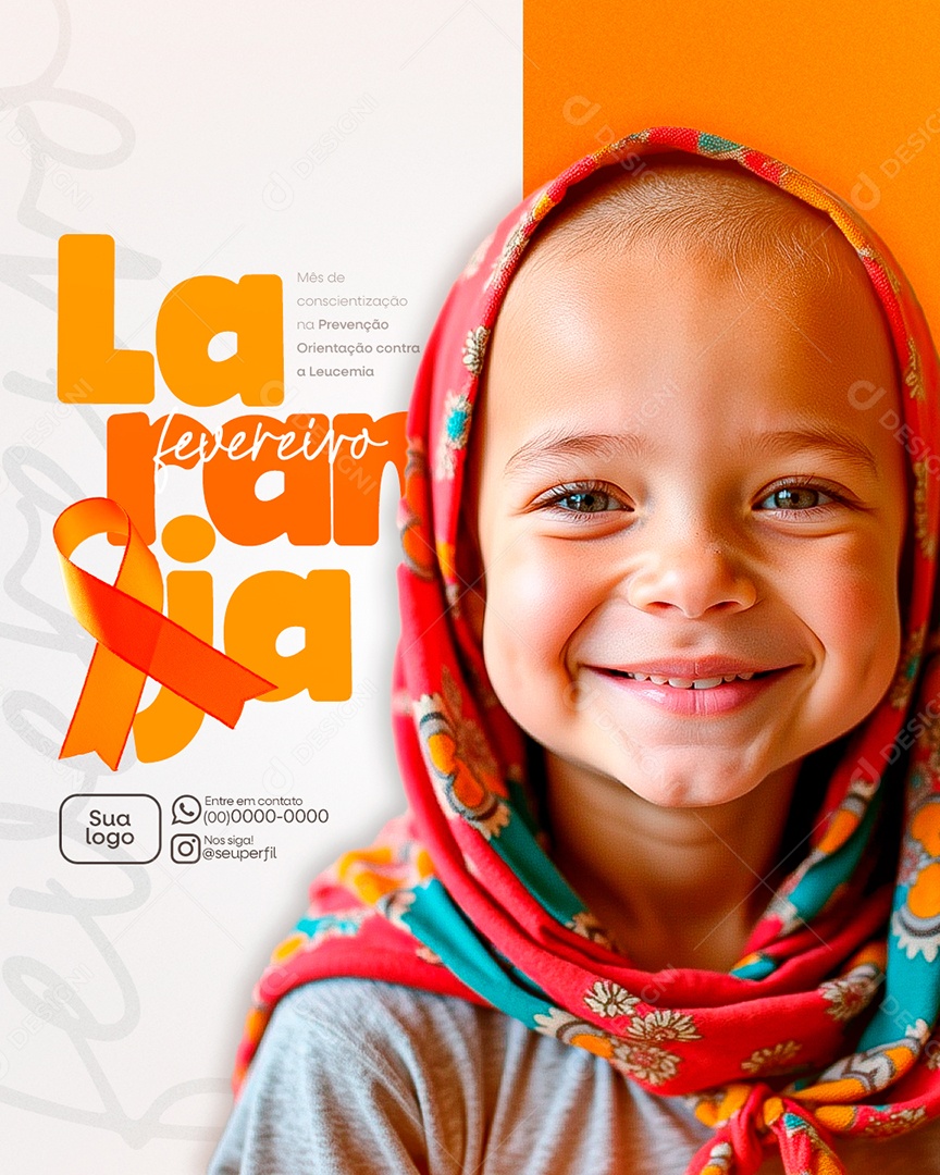 Fevereiro Laranja Mês de Conscientização a Leucemia Social Media PSD Editável