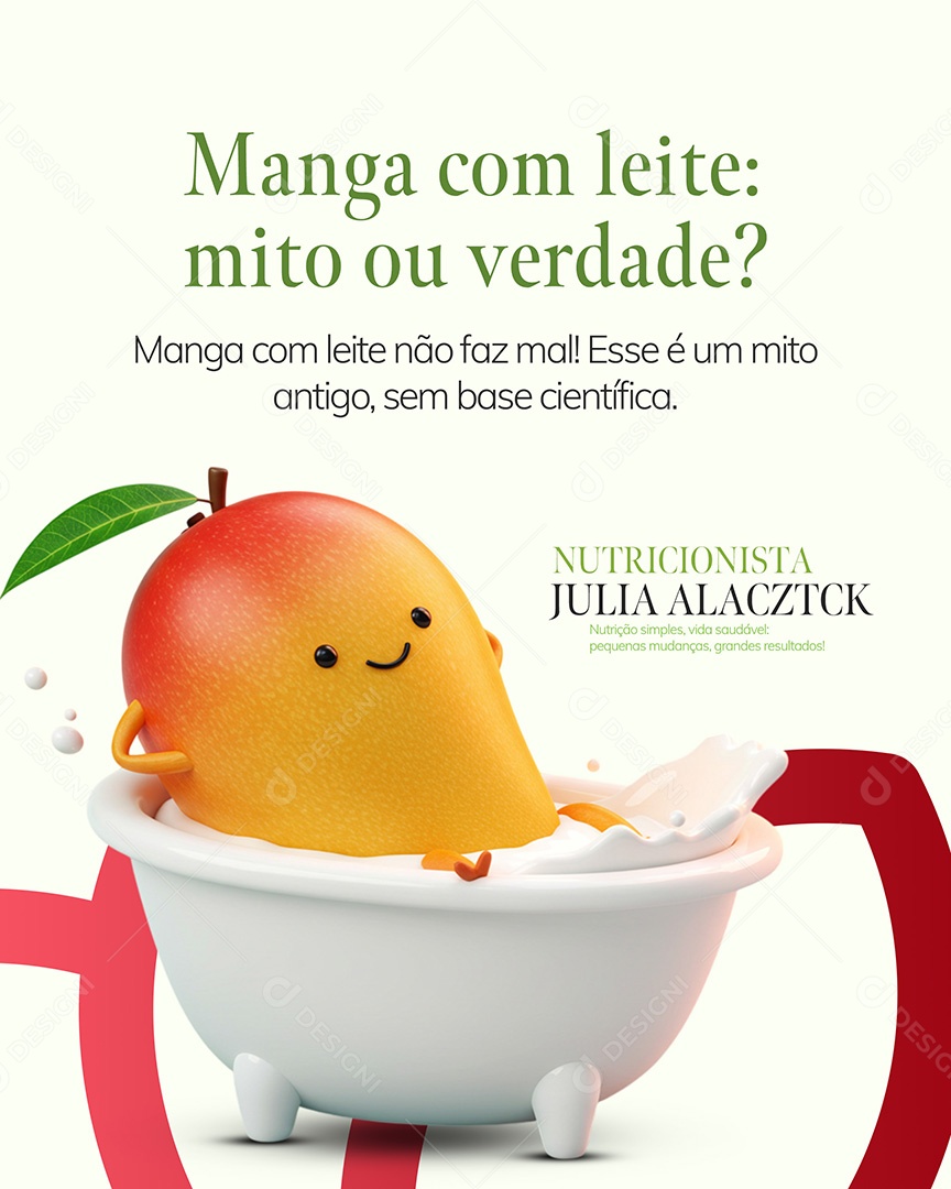 Nutricionista Manga com Leite Mito ou Verdade Social Media PSD Editável