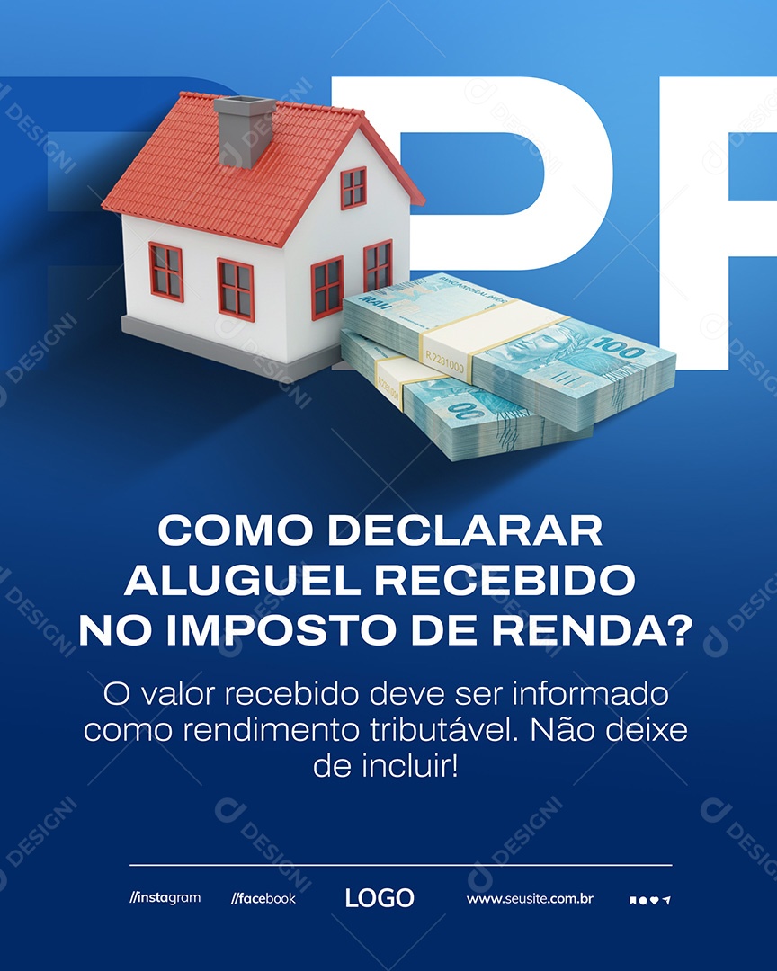 Declaração do Imposto de Renda Declarar Aluguel Social Media PSD Editável
