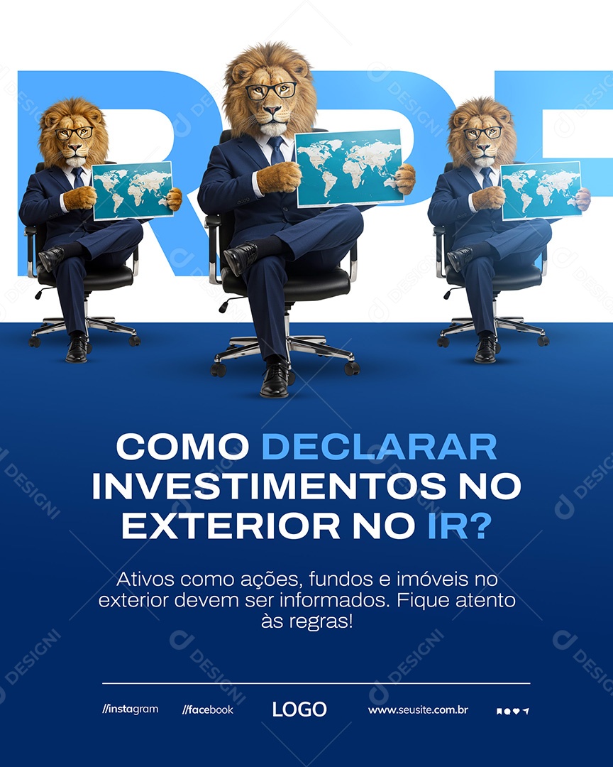 Declaração do Imposto de Renda Investimentos no Exterior Social Media PSD Editável