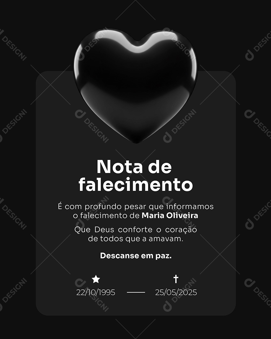 Luto Nota de Falecimento Social Media PSD Editável