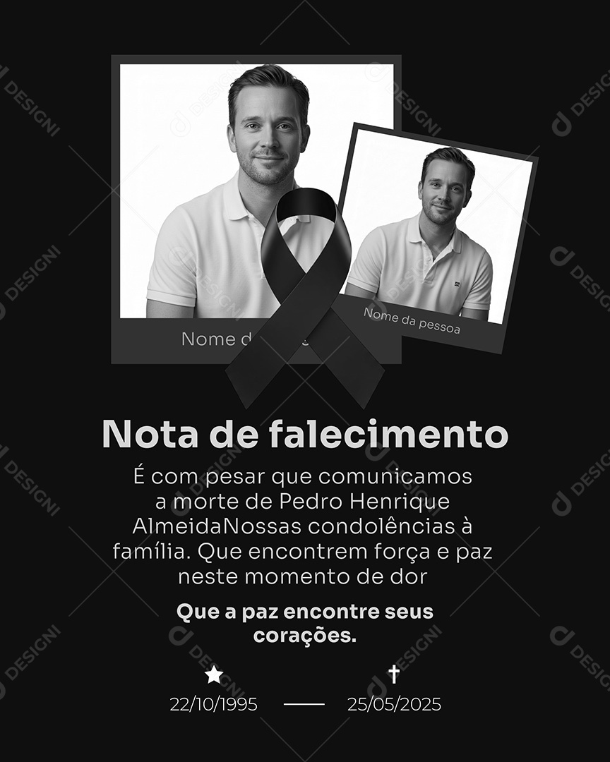 Luto Nota de Falecimento Social Media PSD Editável