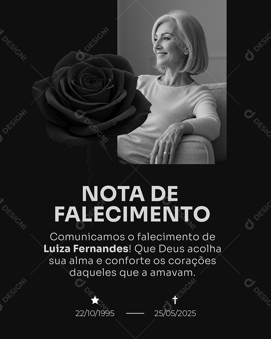 Luto Nota de Falecimento Social Media PSD Editável