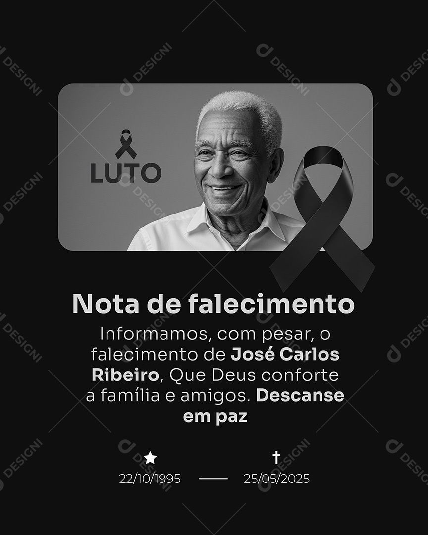 Luto Nota de Falecimento Social Media PSD Editável