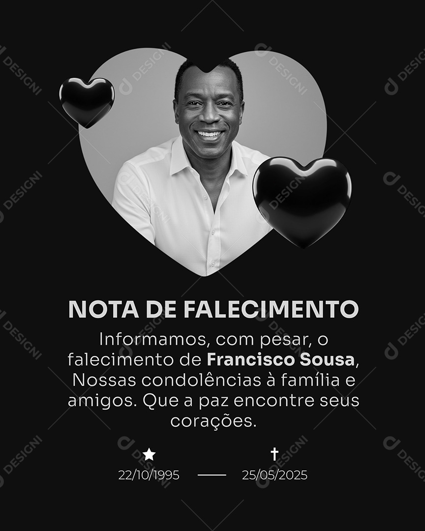 Luto Nota de Falecimento Social Media PSD Editável