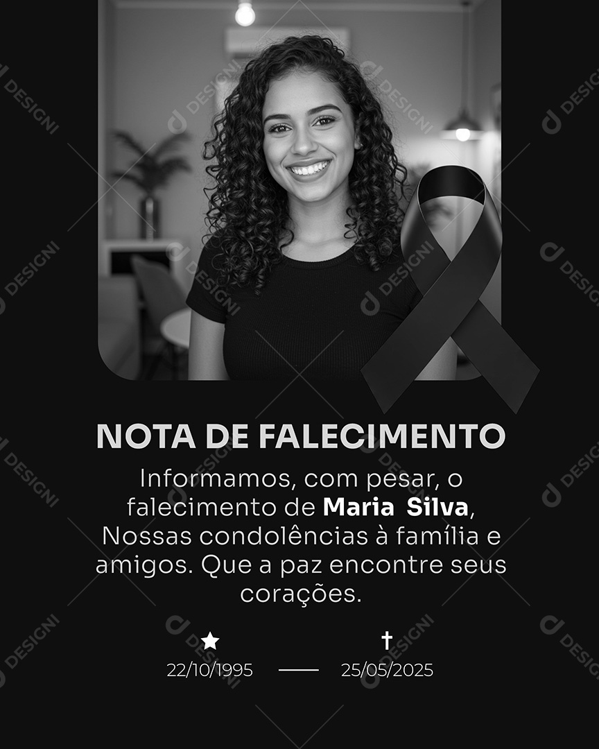 Luto Nota de Falecimento Social Media PSD Editável