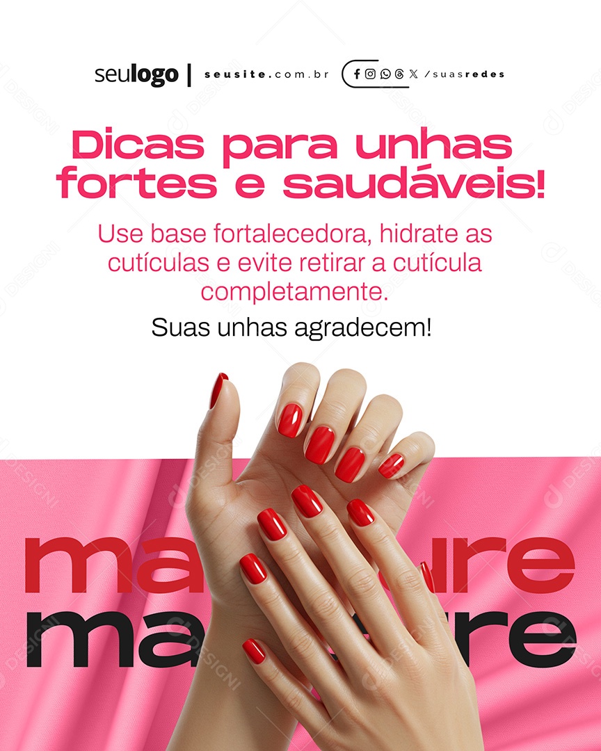 Manicure Dicas para Unhas Fortes e Saudaveis Social Media PSD Editável