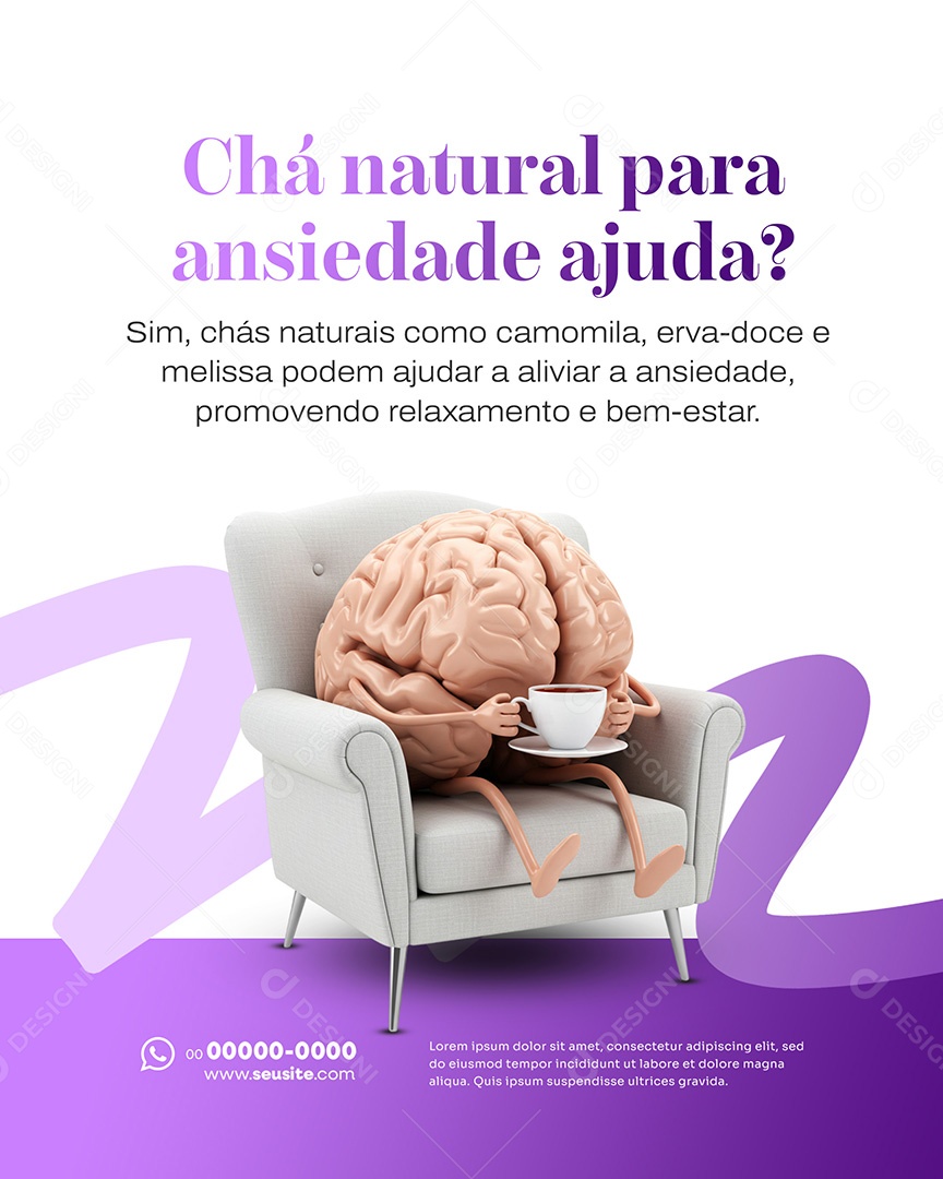 Psicologia Chá Natural Ajuda na Ansiedade Social Media PSD Editável