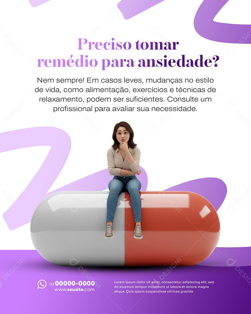 Psicologia Preciso Tomar Remedio para Ansiedade Social Media PSD Editável