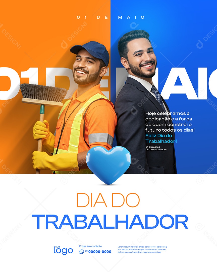 Dia Do Trabalhador 01 de Maio Parabéns Social Media PSD Editável