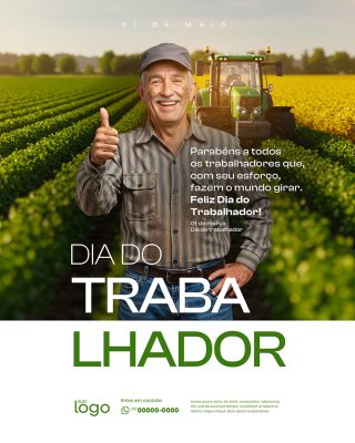 Dia Do Trabalhador 01 de Maio Parabéns Social Media PSD Editável