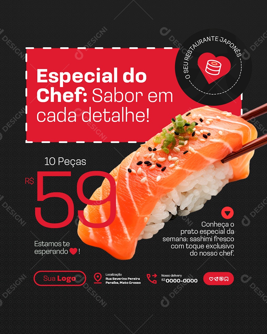 Restaurante Japonês Especial do Chef Social Media PSD Editável