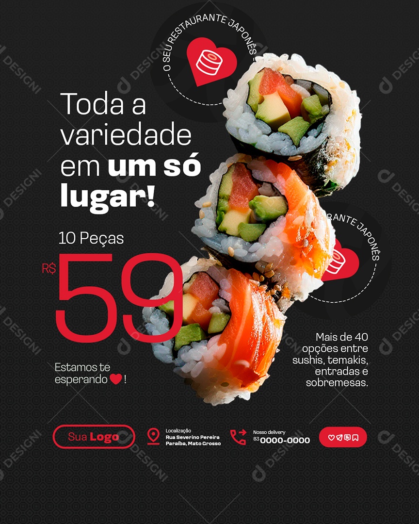 Restaurante Japonês Toda a Variedade em Um Só Lugar Social Media PSD Editável