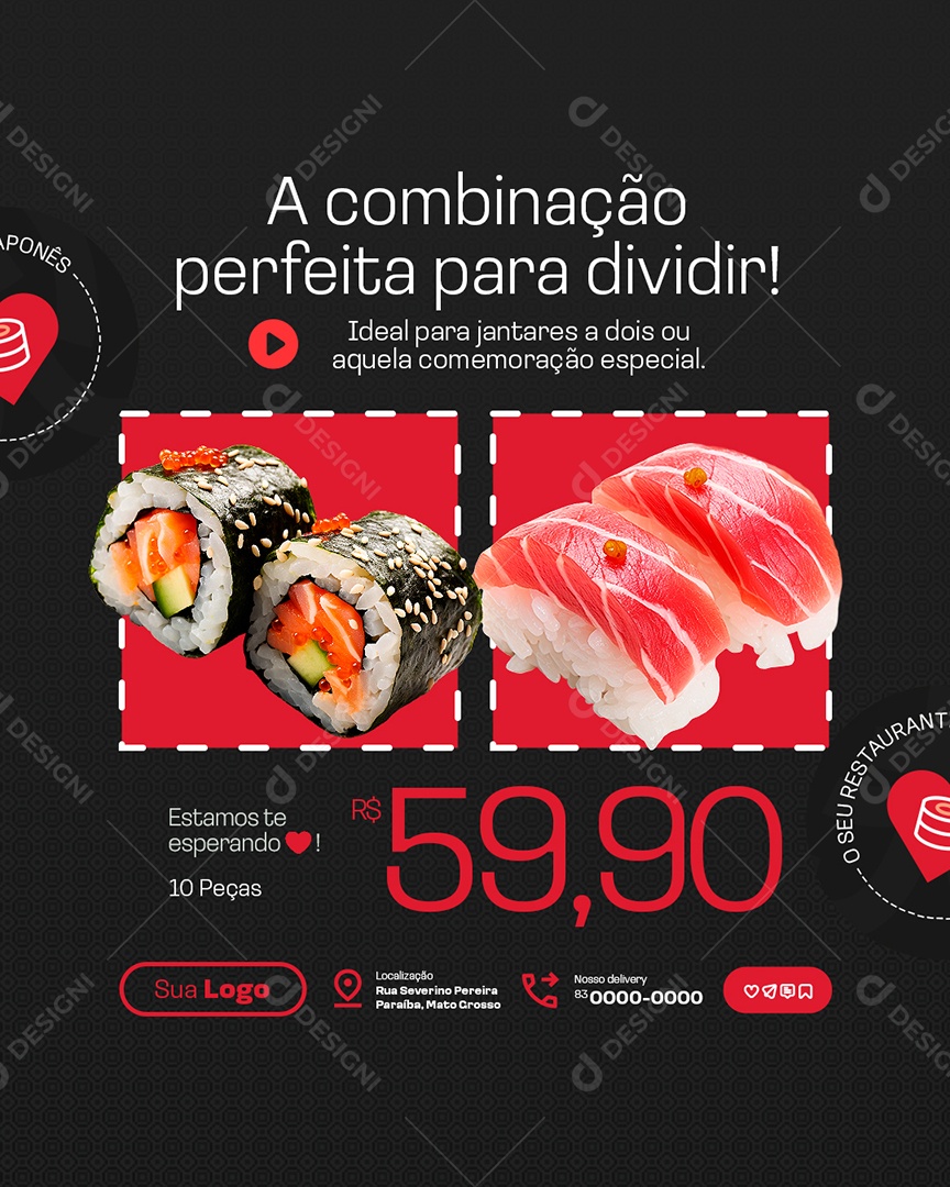 Restaurante Japonês A Combinação Perfeita para Dividir Social Media PSD Editável