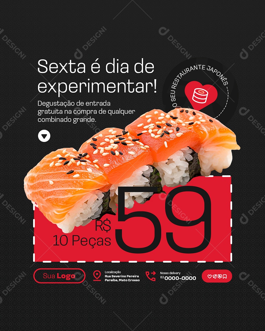 Restaurante Japonês Sexta é Dia de Experimentar Social Media PSD Editável