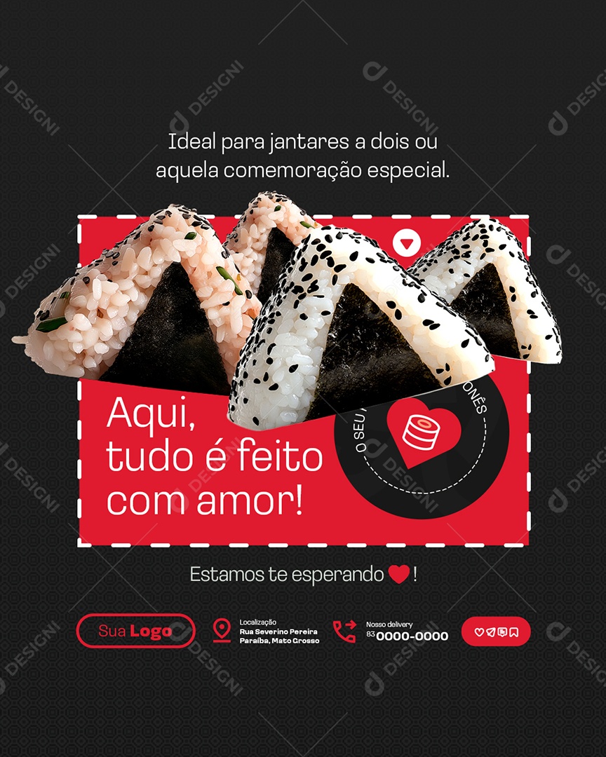 Restaurante Japonês Aqui Tudo é Feito com Amor Social Media PSD Editável