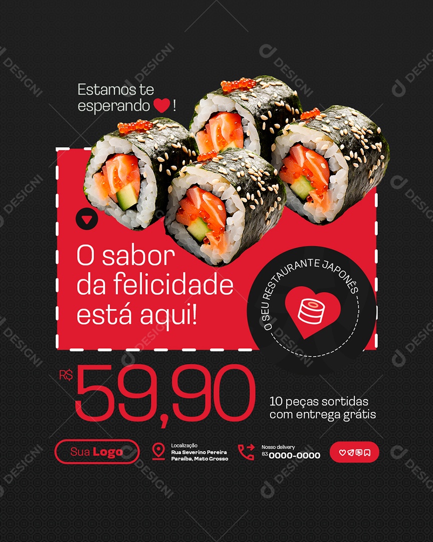 Restaurante Japonês Estamos Te Esperando Social Media PSD Editável