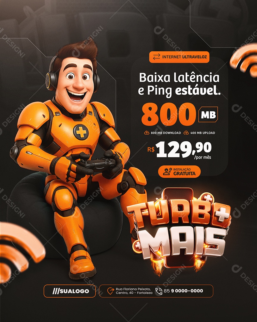 Turbo Mais Internet Baixa Latência e Ping Estável Social Media PSD Editável
