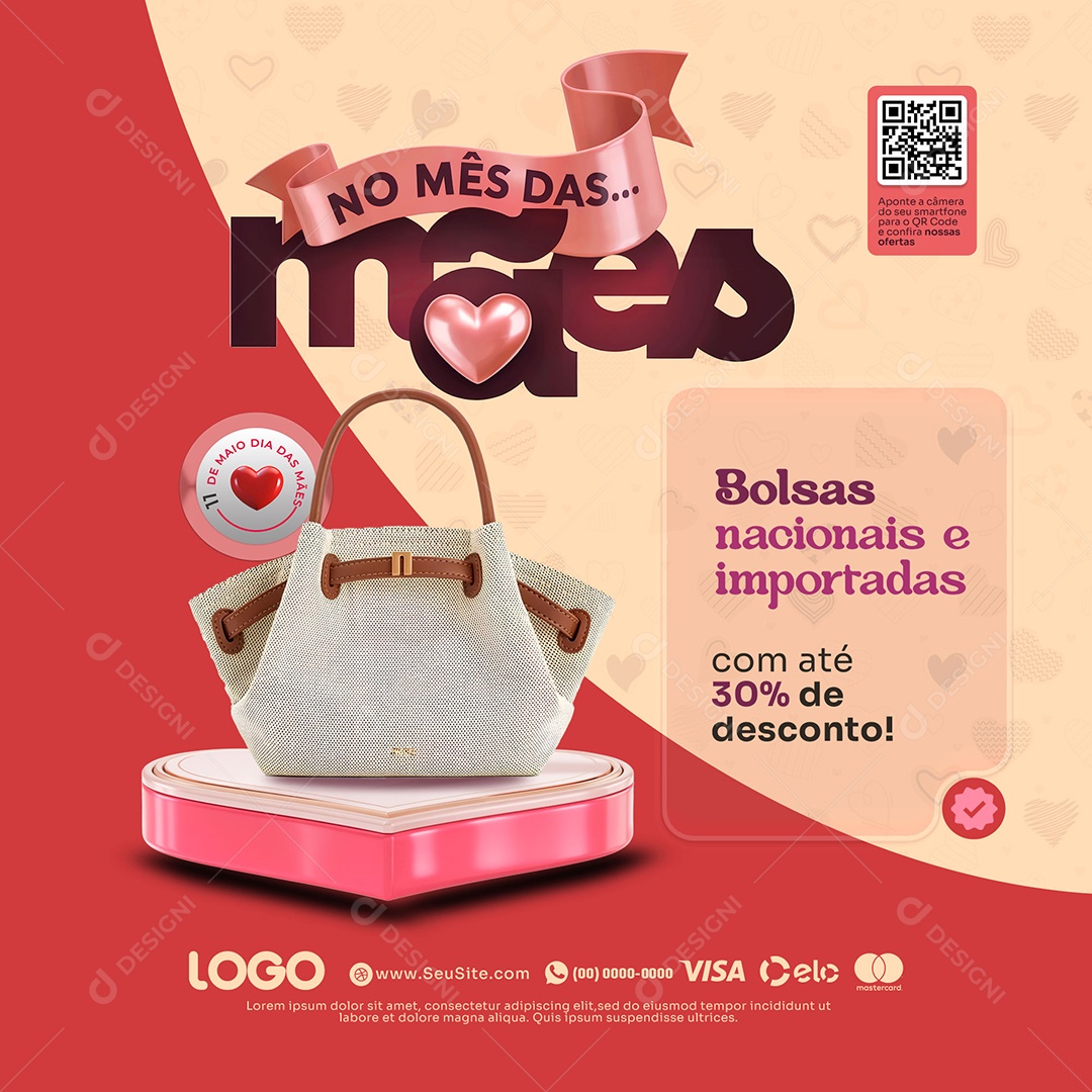 Feliz Dia das Mães Promoções de Bolsas Social Media PSD Editável