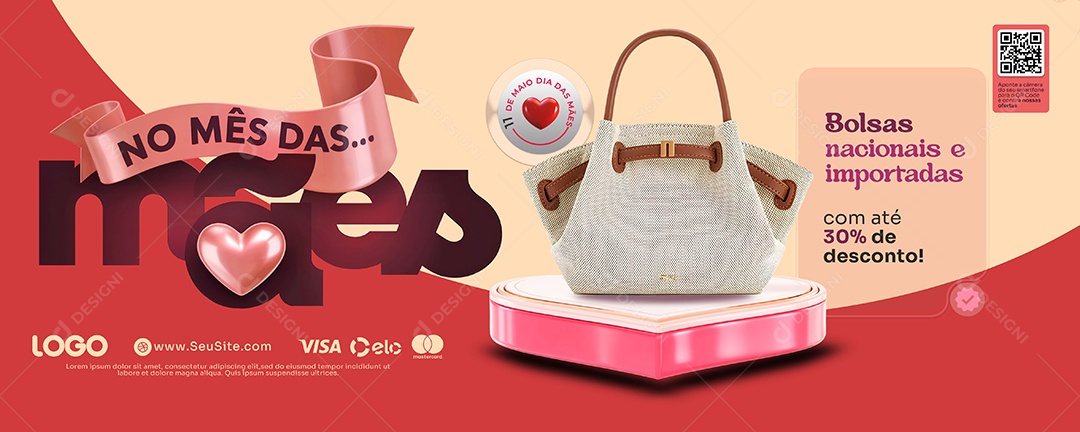 Banner Feliz Dia das Mães Promoções de Bolsas Social Media PSD Editável