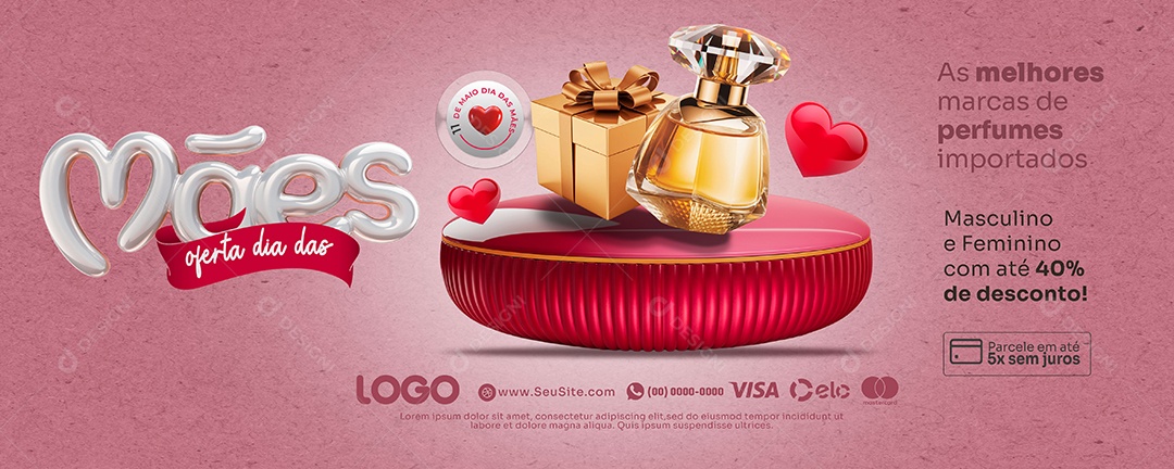 Banner Feliz Dia das Mães Promoções de Perfume Social Media PSD Editável
