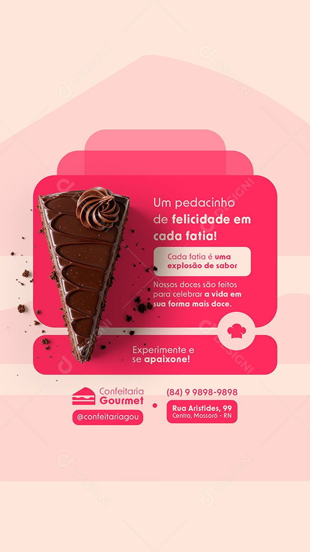 Story Confeitaria Experimente e Se Apaixone Social Media PSD Editável