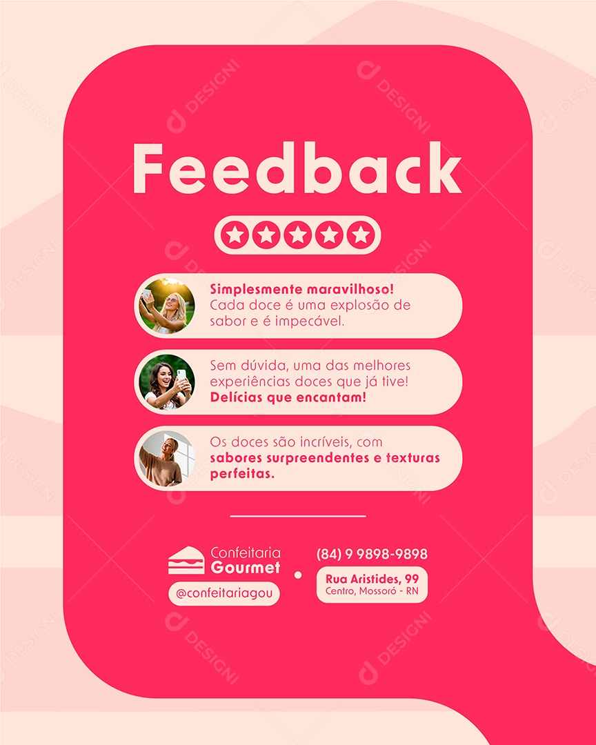 Confeitaria Feedback Social Media PSD Editável