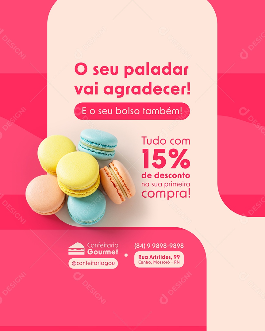 Confeitaria O Seu Paladar Vai Agradecer Social Media PSD Editável