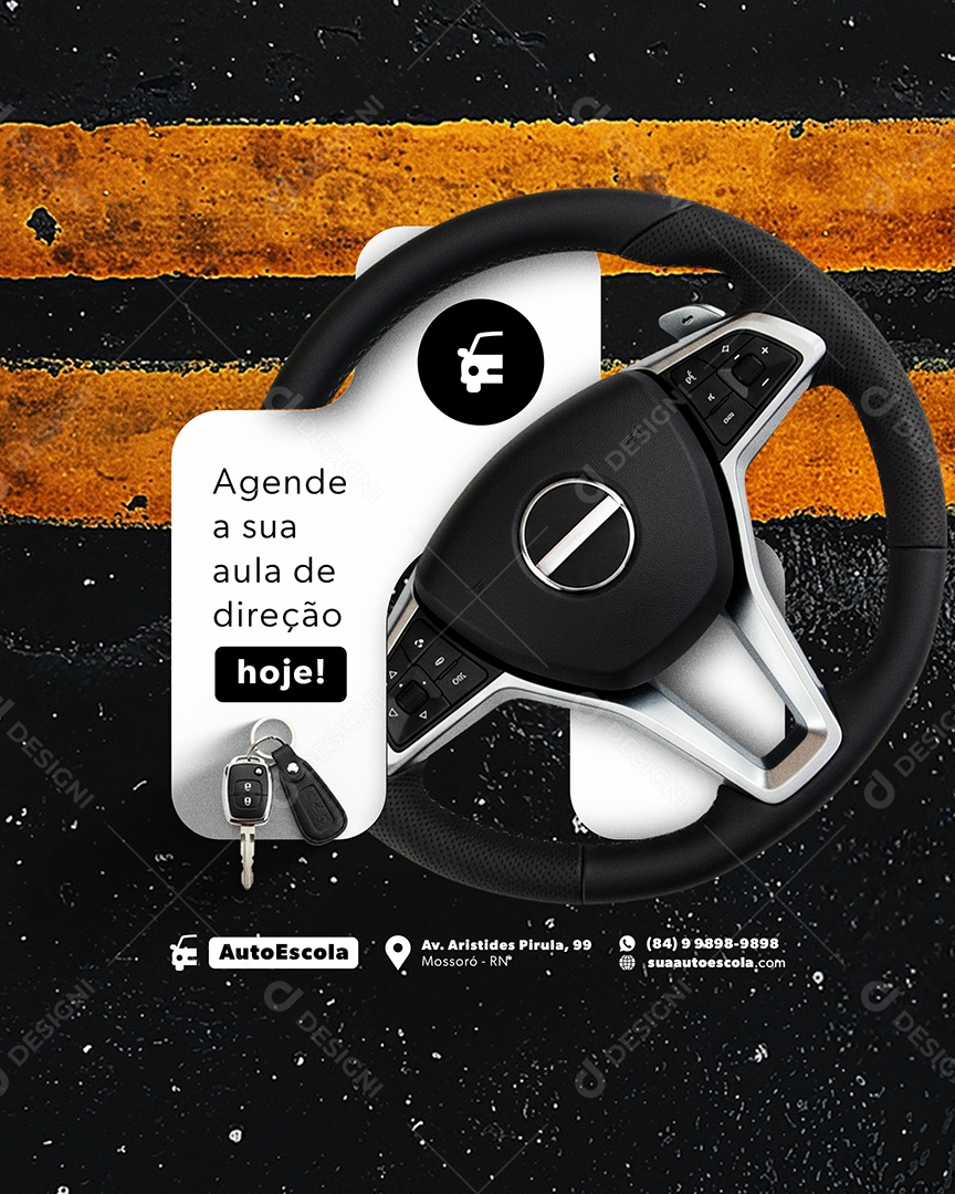 Auto Escola Agende Sua Aula de Direção Hoje Social Media PSD Editável